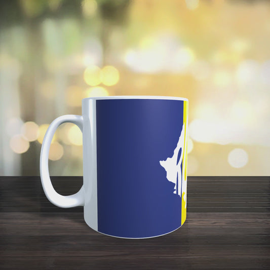 Cană personalizată „Harta României” – design tricolor cu text integrat, 330 ml, albă