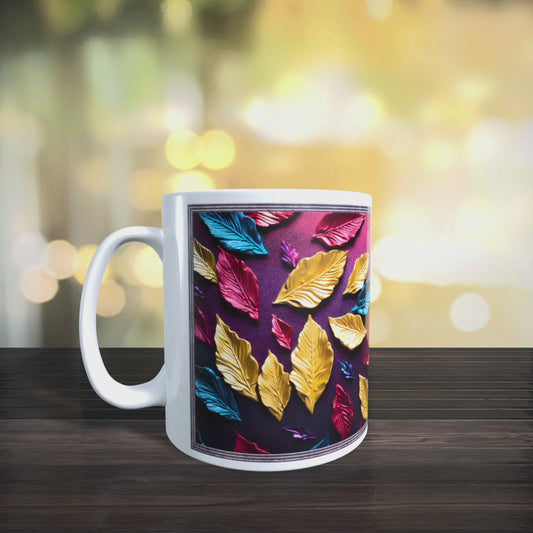 Cană ceramică personalizată „Culorile toamnei în tablou” – 330 ml, albă