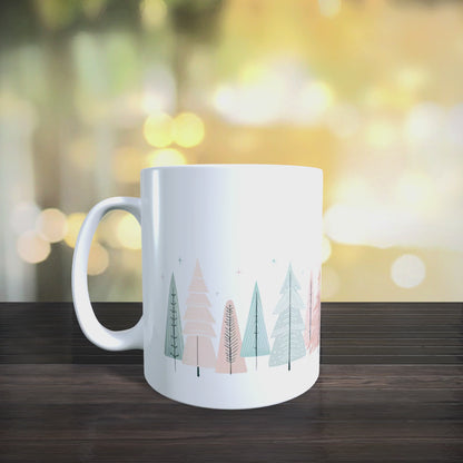 Cană ceramică personalizată „Pădurea de iarnă”, 330 ml, albă