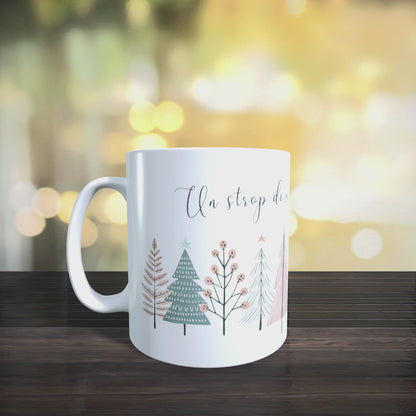 Cană ceramică personalizată „Un strop de magie în fiecare dimineață” – 330 ml, albă