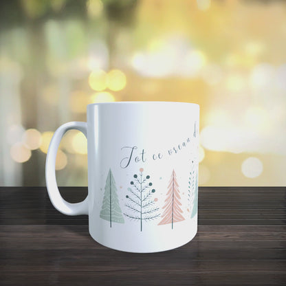 Cană ceramică personalizată „Tot ce vreau de Crăciun e Ceaiul meu cald” – 330 ml, albă