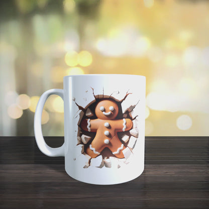 Cană ceramică personalizată „Omulețul de turtă dulce 3D” V1 – 330 ml, albă