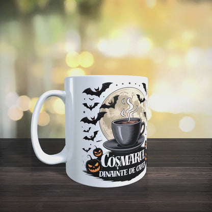 Cană ceramică personalizată „Coșmarul dinainte de cafea” – 330 ml, albă